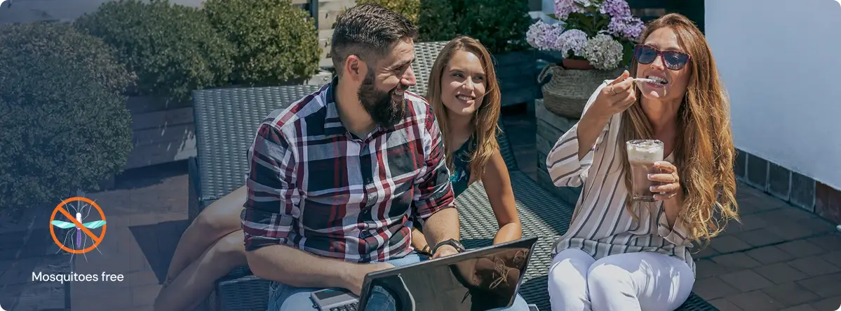 Patio misting system helping reduce insects in an outdoor space